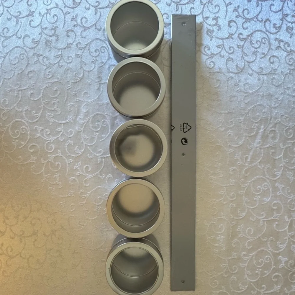 IKEA Metal Bar With Five Stainless Steel Magnetic Storage Containers Clear Lids